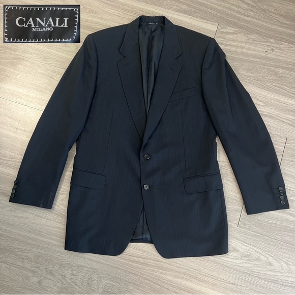 Canali 100% Pure Wool Made in Italy Navy Blue Pinstripe BlazerMens US 46L